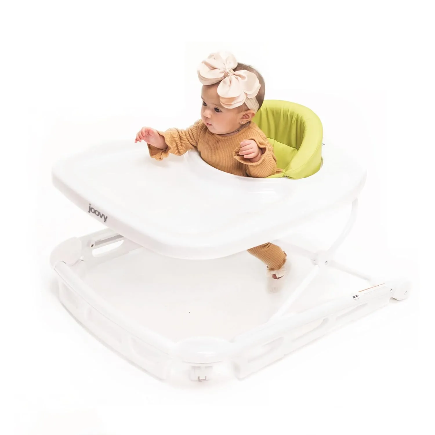 Joovy Spoon Baby Walker & Activity Center Featuring Three Adjustable Heights, Extra-Large Tray, and 30 lb Weight Capacity - JPMA Safety Certified, Greenie