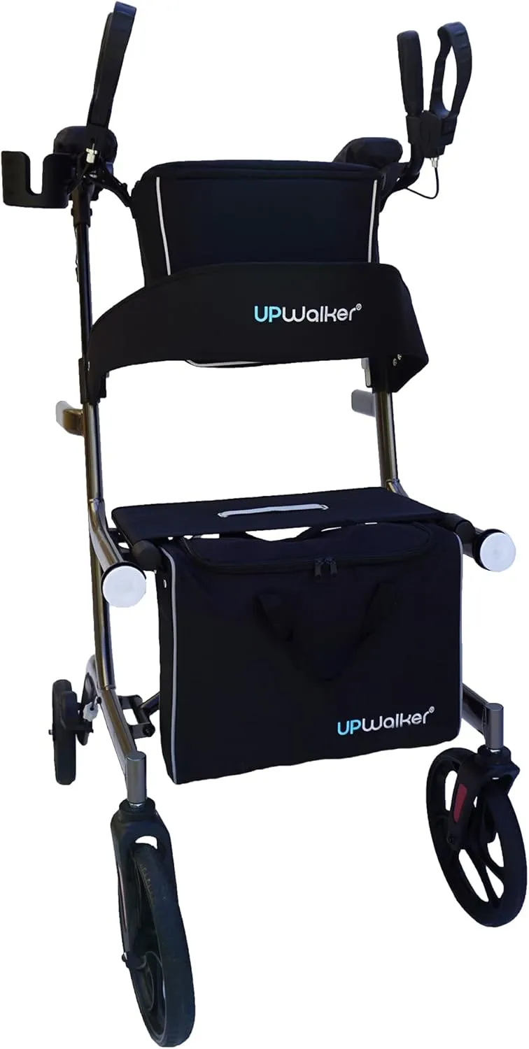 Journey UPWalker Premium Lite – The Original Upright Walker – Premium, Lightweight Adjustable Upright Rollator Walker with Narrow Build, Motion Sensor Lights, & Seat for Seniors