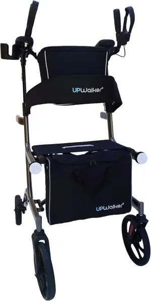 Journey UPWalker Premium Lite – The Original Upright Walker – Premium, Lightweight Adjustable Upright Rollator Walker with Narrow Build, Motion Sensor Lights, & Seat for Seniors