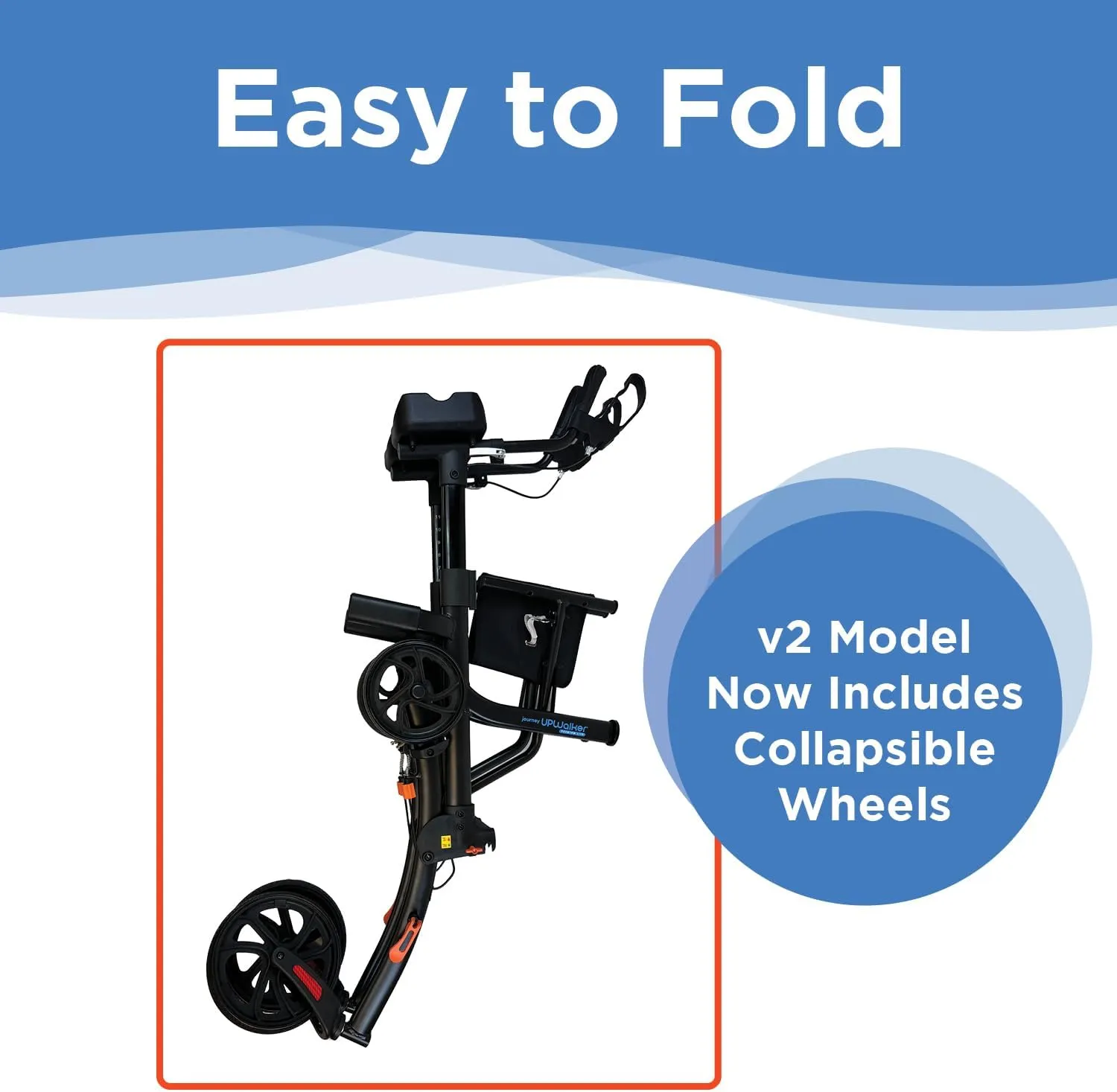 Journey UPWalker Premium Lite – The Original Upright Walker – Premium, Lightweight Adjustable Upright Rollator Walker with Narrow Build, Motion Sensor Lights, & Seat for Seniors