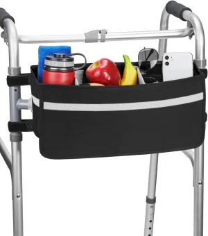 JOYTUTUS Walker Basket for Seniors, Basket for Walkers with Cup Holder, with Two Split Board, Foldable Walker Storage Bag, Best Gift for Family and Friends, Black (Not Fit Rollator Walkers)