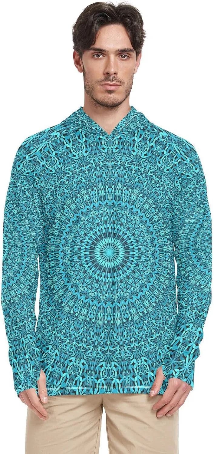 JUNZAN Mens Sun Hoodie Shirts UV Protection Long Sleeve Sun Shirt With Hood UPF 50  Men UV Rash Guards Active Wear Teal