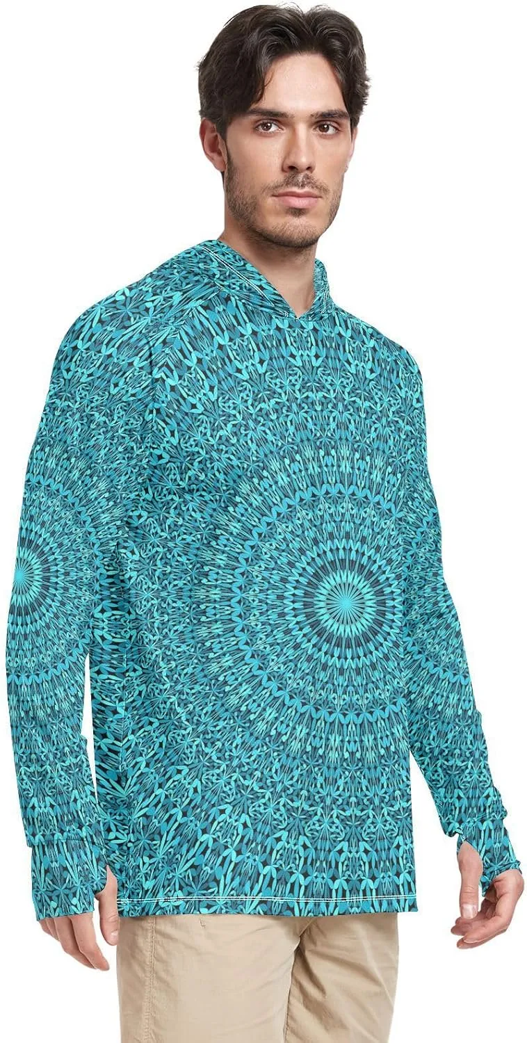 JUNZAN Mens Sun Hoodie Shirts UV Protection Long Sleeve Sun Shirt With Hood UPF 50  Men UV Rash Guards Active Wear Teal