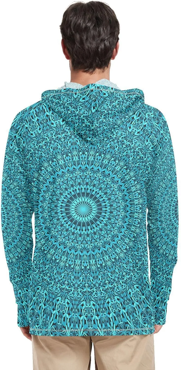 JUNZAN Mens Sun Hoodie Shirts UV Protection Long Sleeve Sun Shirt With Hood UPF 50  Men UV Rash Guards Active Wear Teal