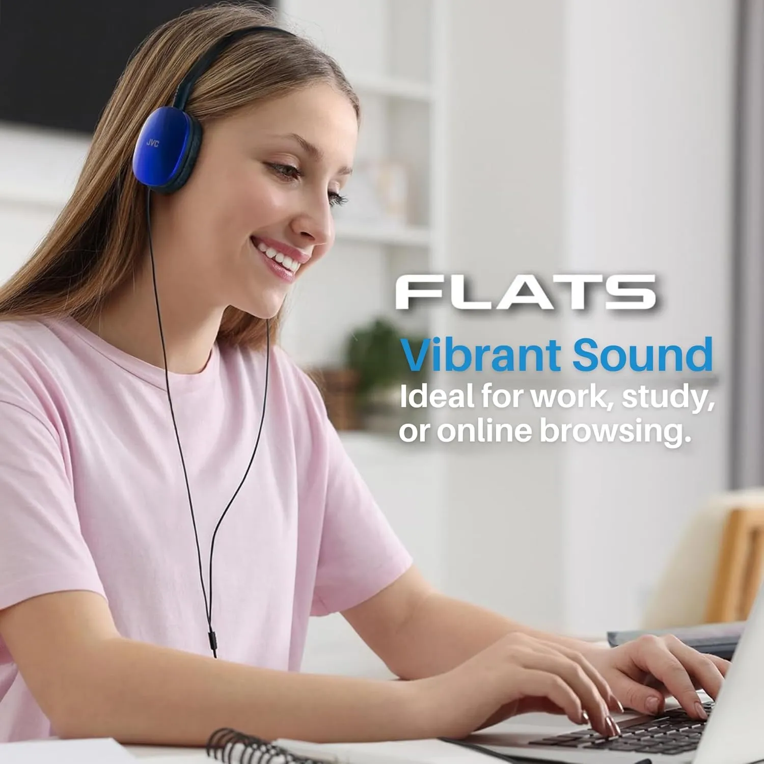 JVC Flats On-Ear Wired Headphones - Flat Foldable Design - 30mm Driver for Powerful Sound - Soft Ear-Pads for Comfort – Steel Headband - Lightweight & Portable - PC/Laptop/Gaming - 3.5mm Slim Plug