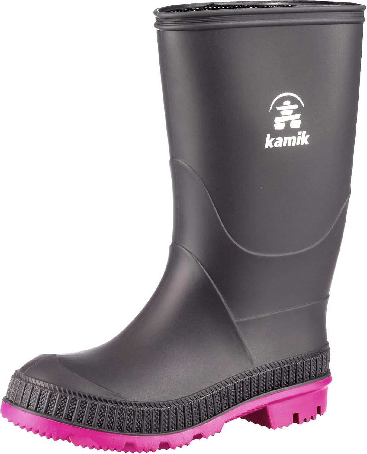 Kamik Kids Stomp Waterproof Rain Boots,Charcoal/Magenta,13