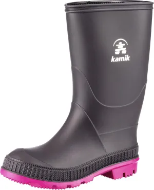 Kamik Kids Stomp Waterproof Rain Boots,Charcoal/Magenta,13