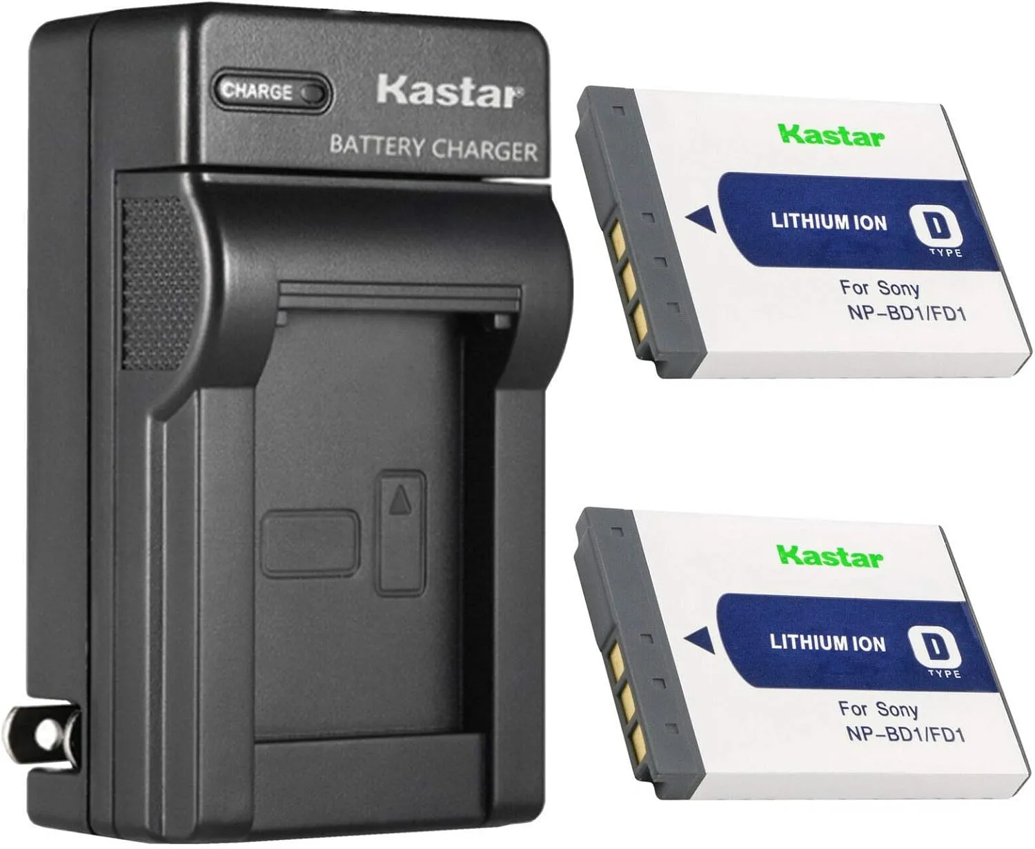 Kastar 2-Pack Battery and AC Wall Charger Replacement for Sony NP-BD1 Battery, Sony BC-CSD BC-CS3 Charger, Sony Cyber-Shot DSC-T75, Cyber-Shot DSC-T77, Cyber-Shot DSC-T90, Cyber-Shot DSC-T200 Cameras