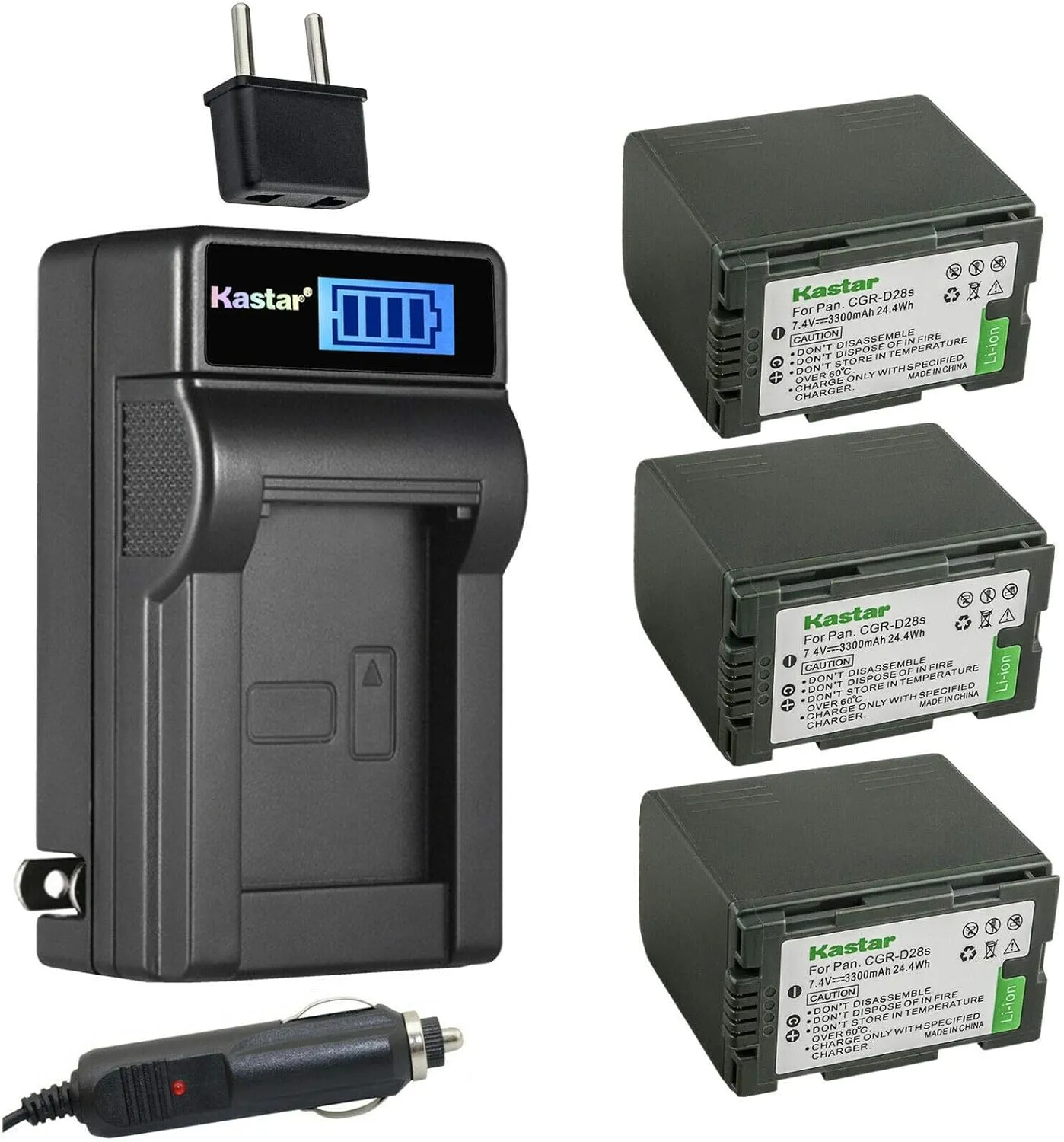 Kastar 3-Pack CGR-D28 Battery and LCD AC Charger Compatible with Panasonic CGA-D28S, CGA-D28SE/1B, CGA-D320, CGA-D320A/1B, CGA-D320E/1B, CGR-D28, CGR-D28A/1B, CGR-D28R, CGR-D28S, CGR-D28SE/1B Battery