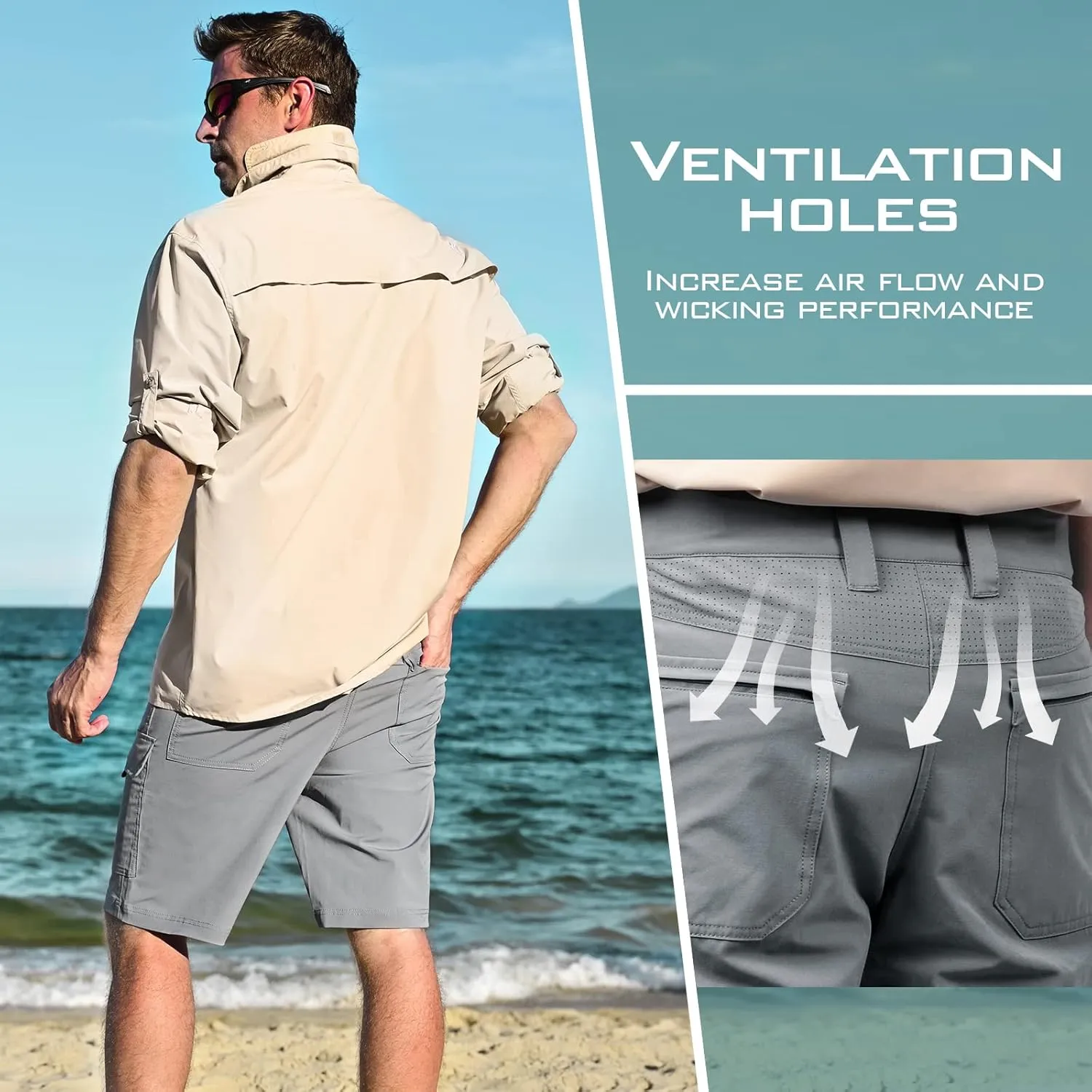 KastKing Rekon Men's Fishing Cargo Shorts, Quick Dry Casual Hiking Shorts for Men, Travel Golf Camping Tactical