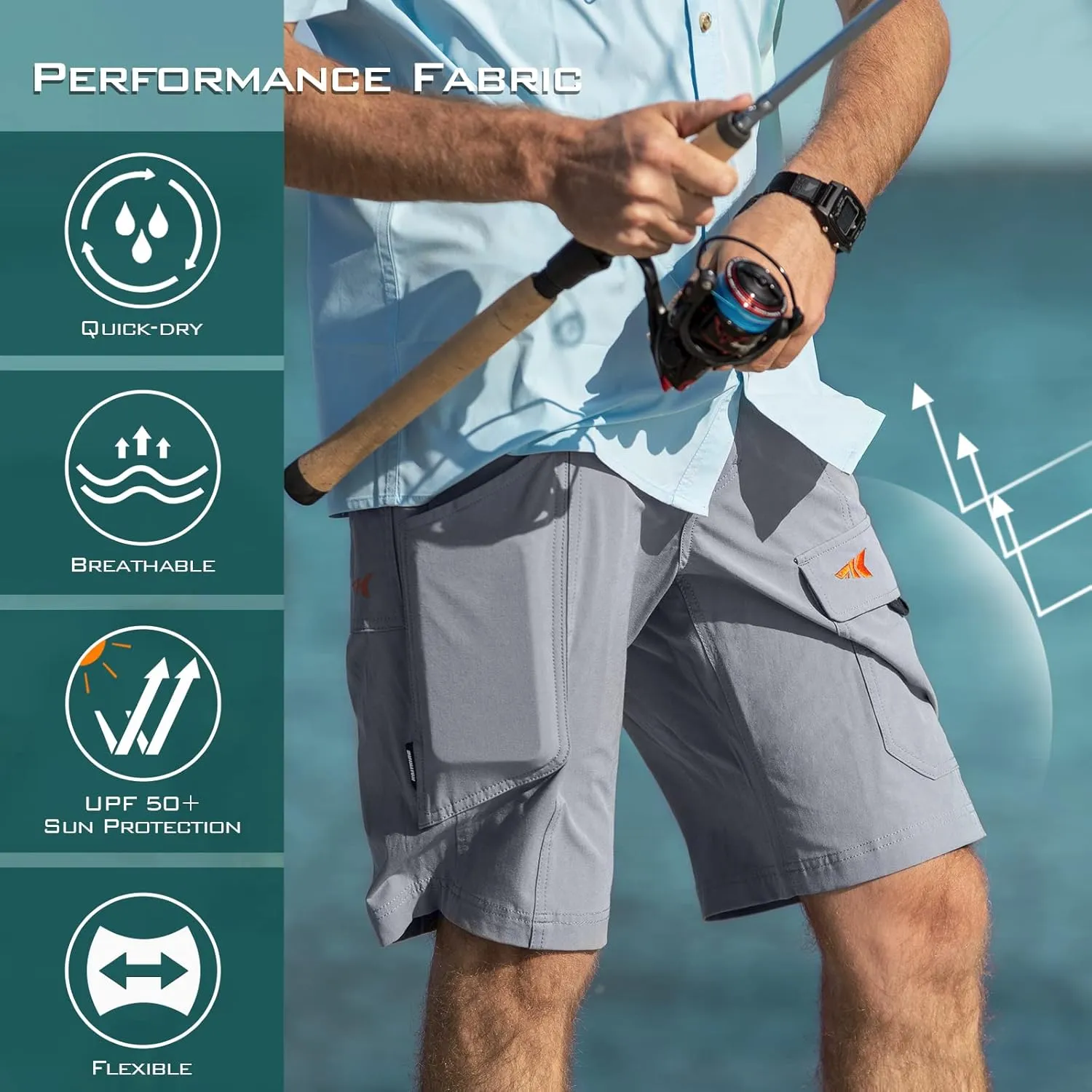 KastKing Rekon Men's Fishing Cargo Shorts, Quick Dry Casual Hiking Shorts for Men, Travel Golf Camping Tactical