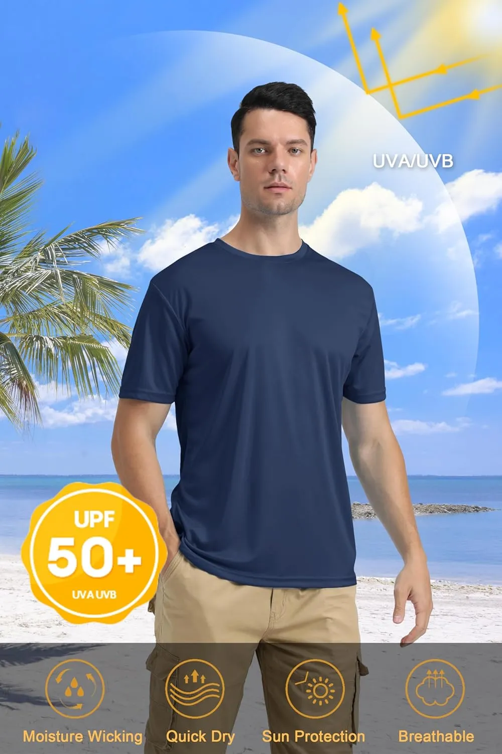 KEFITEVD Men's Short Sleeve UPF 50  Sun Protection Shirts Quick Dry Rashguard Swim Shirt SPF Workout Fishing Athletic T-Shirt