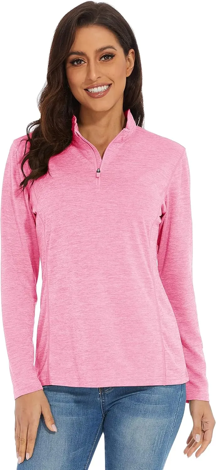 KEFITEVD Women's UPF 50  Long Sleeve Golf Shirts 1/4 Zip UV Sun Protection SPF Shirt Quick Dry Summer Tops for Hiking Running