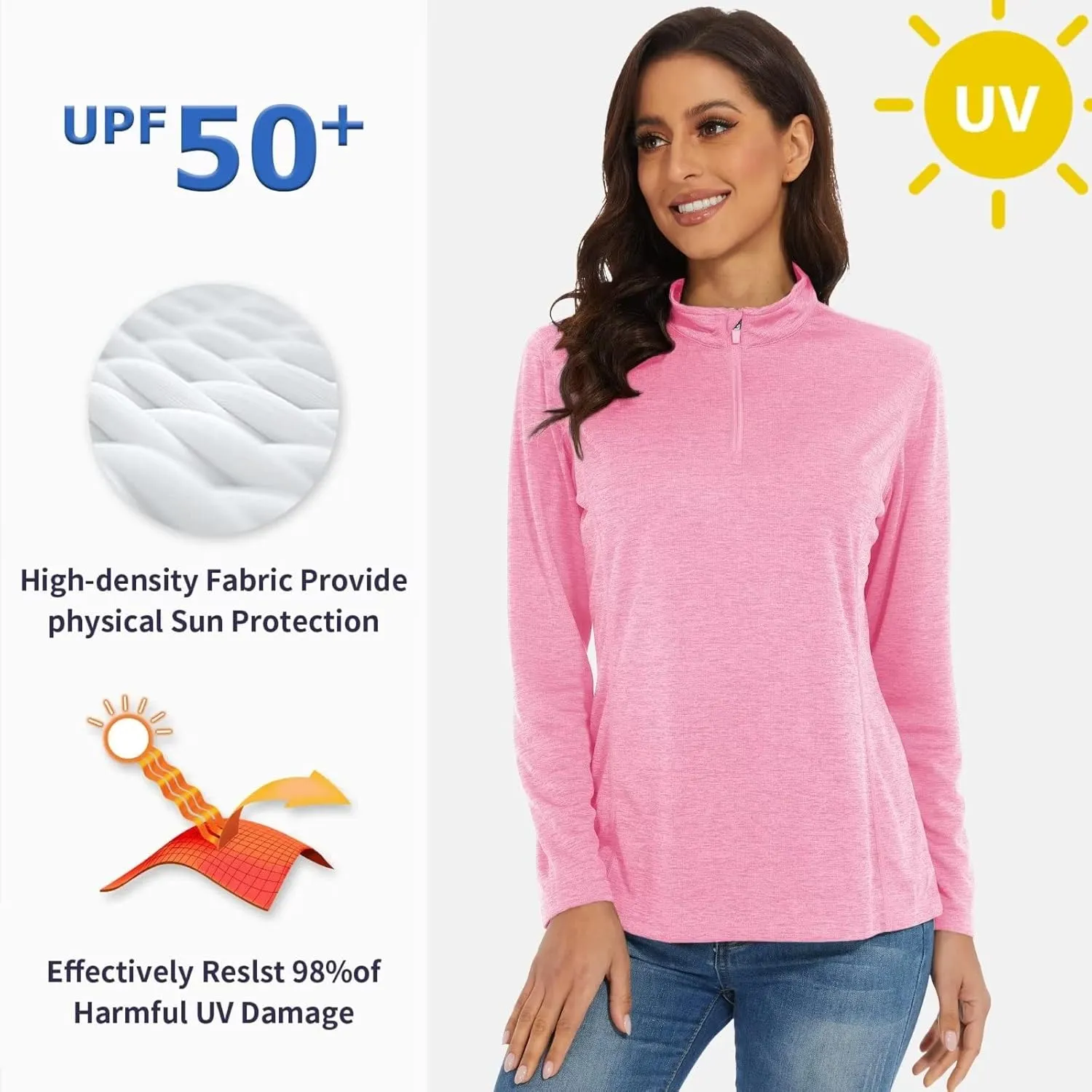 KEFITEVD Women's UPF 50  Long Sleeve Golf Shirts 1/4 Zip UV Sun Protection SPF Shirt Quick Dry Summer Tops for Hiking Running