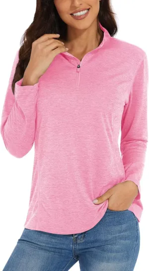 KEFITEVD Women's UPF 50  Long Sleeve Golf Shirts 1/4 Zip UV Sun Protection SPF Shirt Quick Dry Summer Tops for Hiking Running
