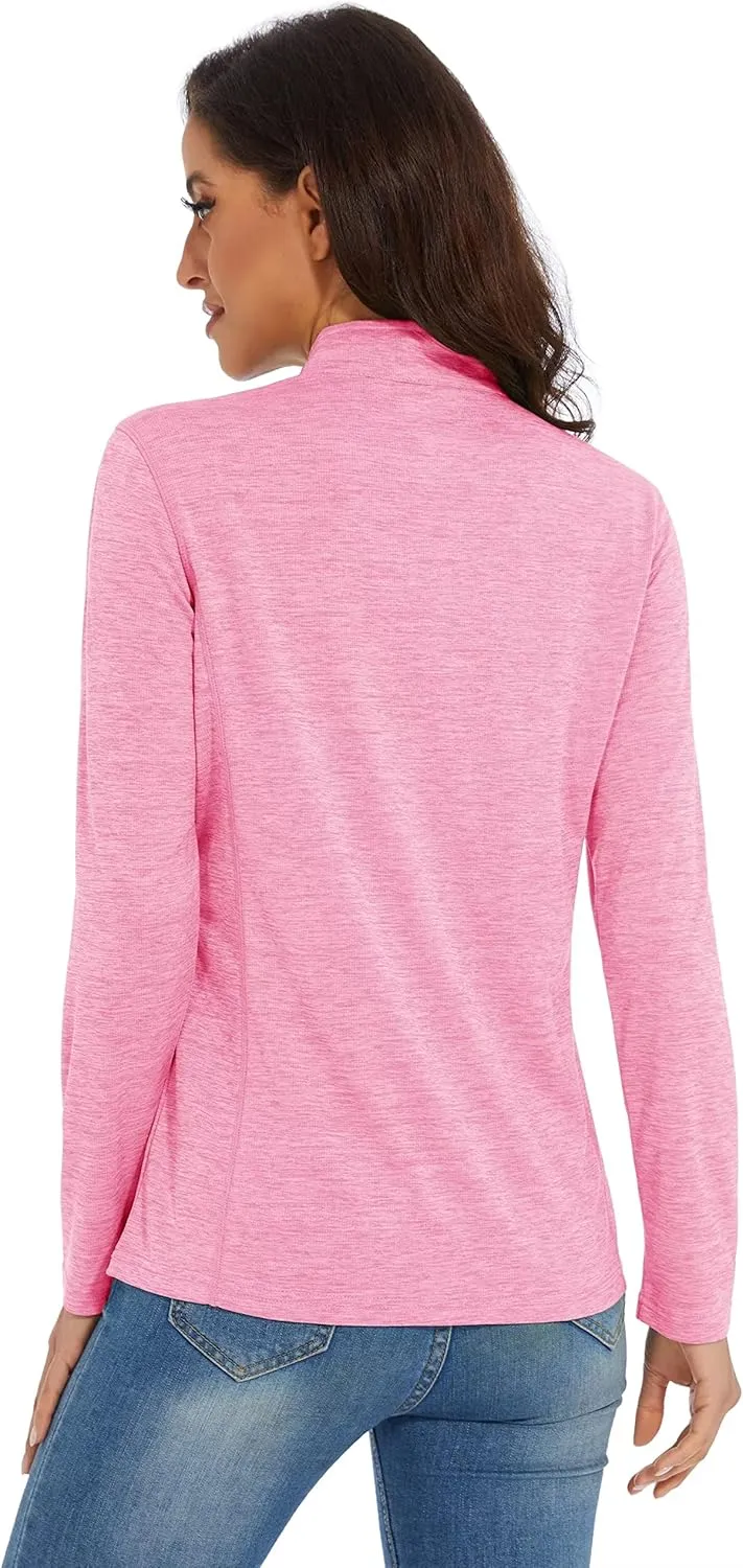 KEFITEVD Women's UPF 50  Long Sleeve Golf Shirts 1/4 Zip UV Sun Protection SPF Shirt Quick Dry Summer Tops for Hiking Running