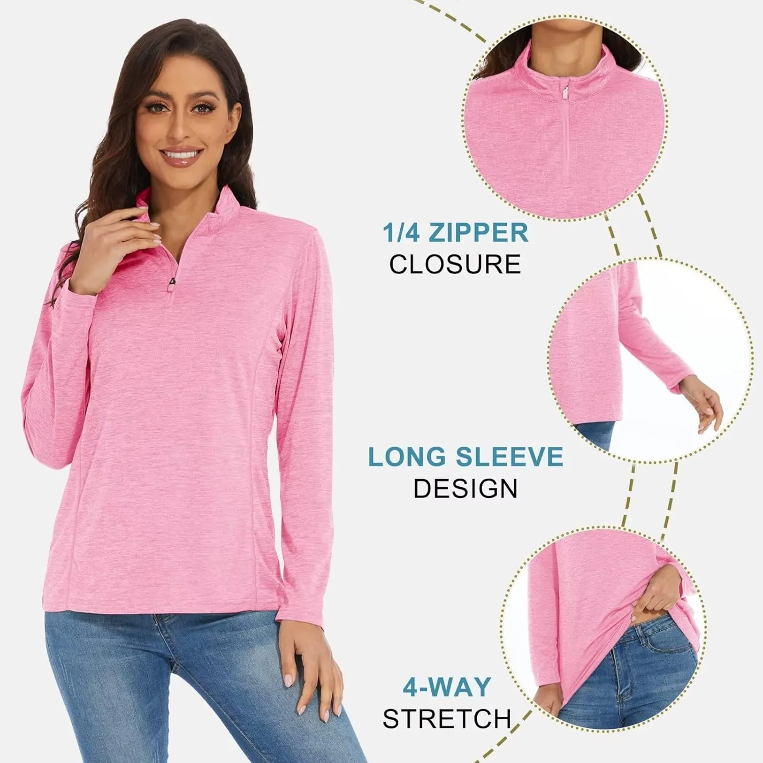 KEFITEVD Women's UPF 50  Long Sleeve Golf Shirts 1/4 Zip UV Sun Protection SPF Shirt Quick Dry Summer Tops for Hiking Running