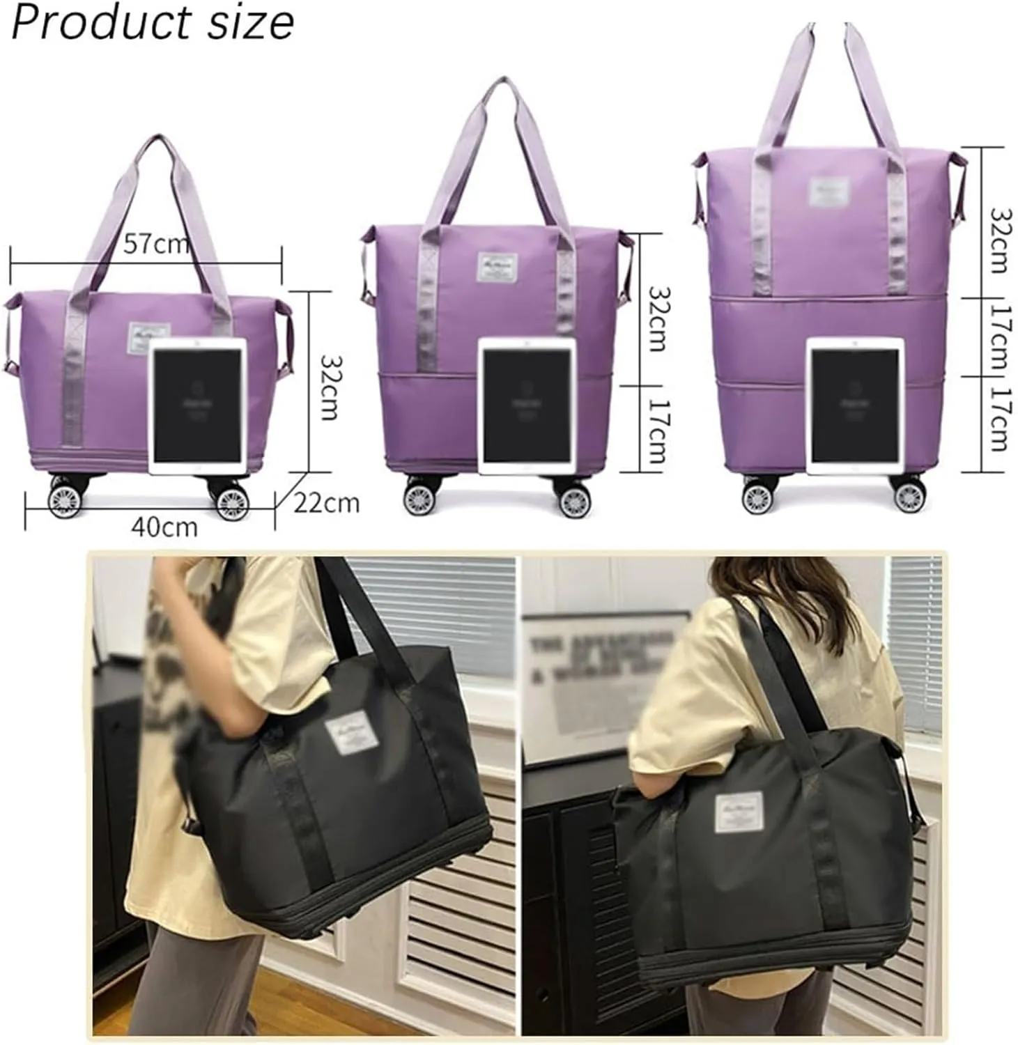 Klarson Expandable Bag with Wheels - New Scratch Expandable Travel Duffle Bag with Wheels, Foldable Suitcase without Handl (A)