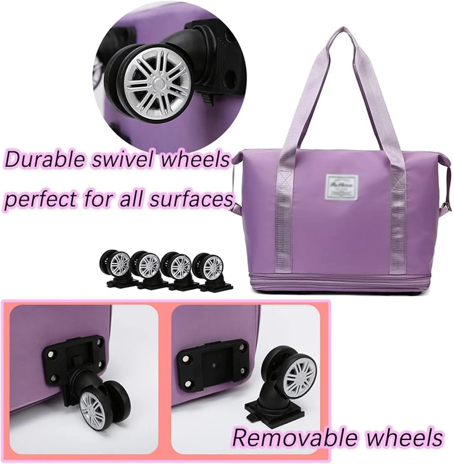 Klarson Expandable Bag with Wheels - New Scratch Expandable Travel Duffle Bag with Wheels, Foldable Suitcase without Handl (A)