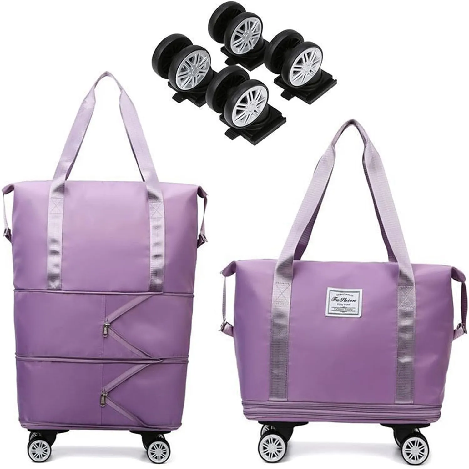 Klarson Expandable Bag with Wheels - New Scratch Expandable Travel Duffle Bag with Wheels, Foldable Suitcase without Handl (D)