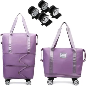 Klarson Expandable Bag with Wheels - New Scratch Expandable Travel Duffle Bag with Wheels, Foldable Suitcase without Handl (D)