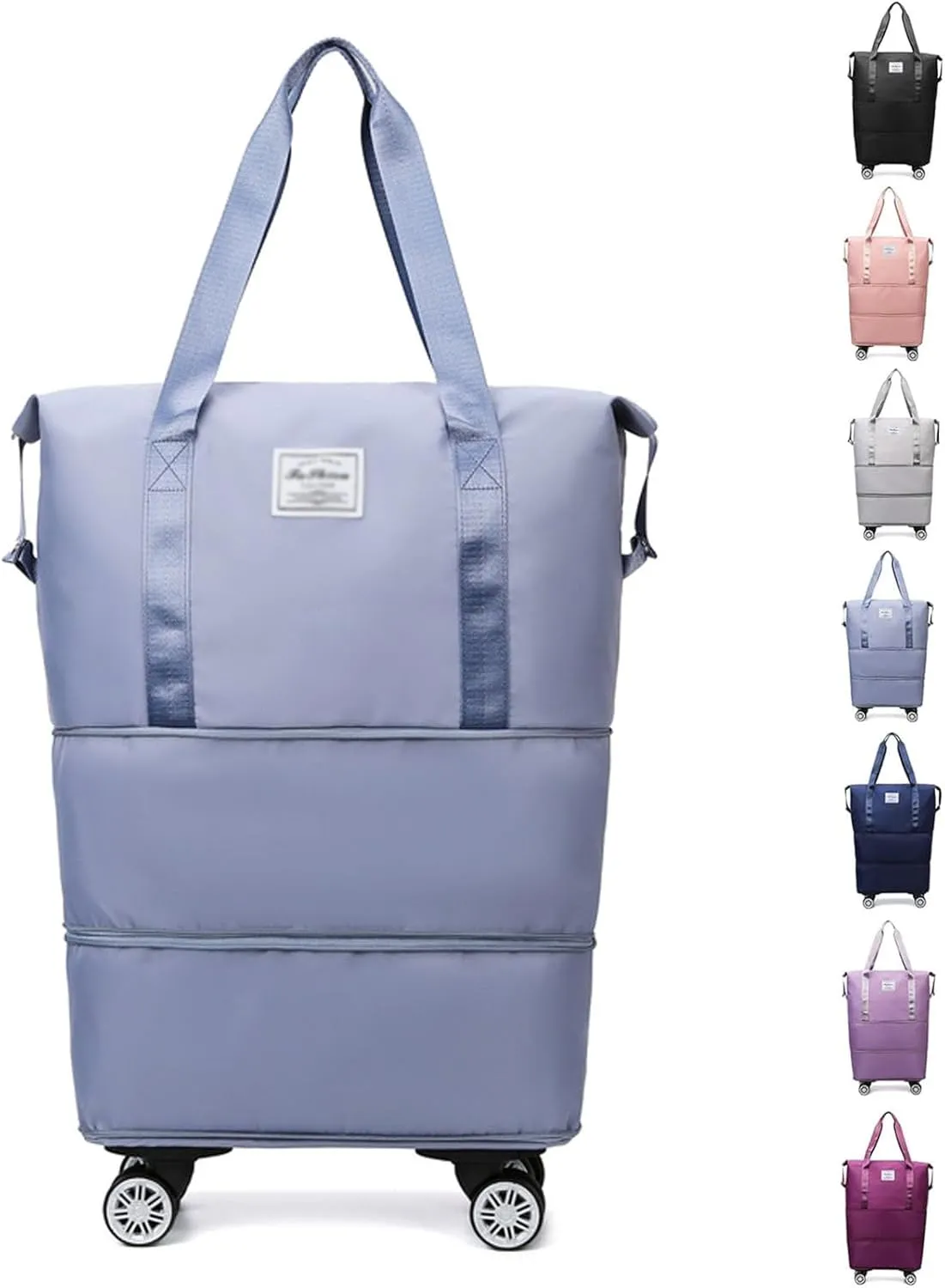 Klarson Expandable Bag with Wheels, Scratch Expandable Travel Duffle Bag with Wheels, Foldable Suitcase without Handle (Blue)