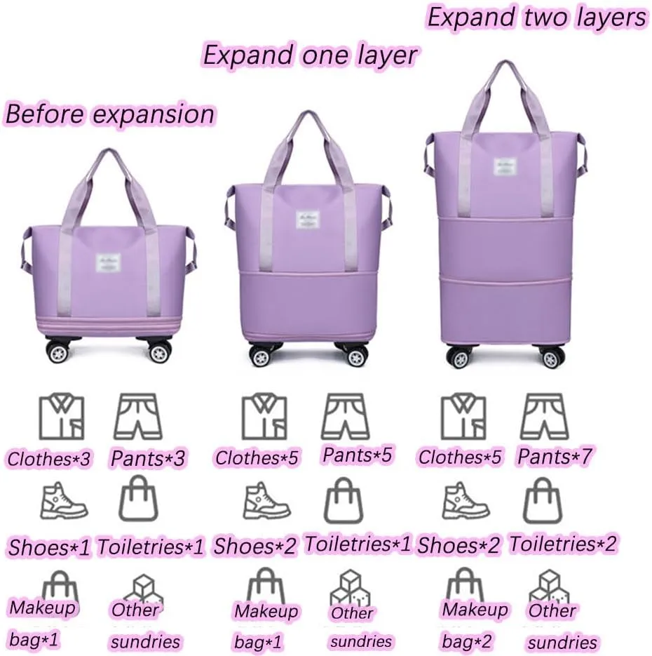 Klarson Expandable Bag with Wheels, Scratch Expandable Travel Duffle Bag with Wheels, Foldable Suitcase without Handle (Blue)