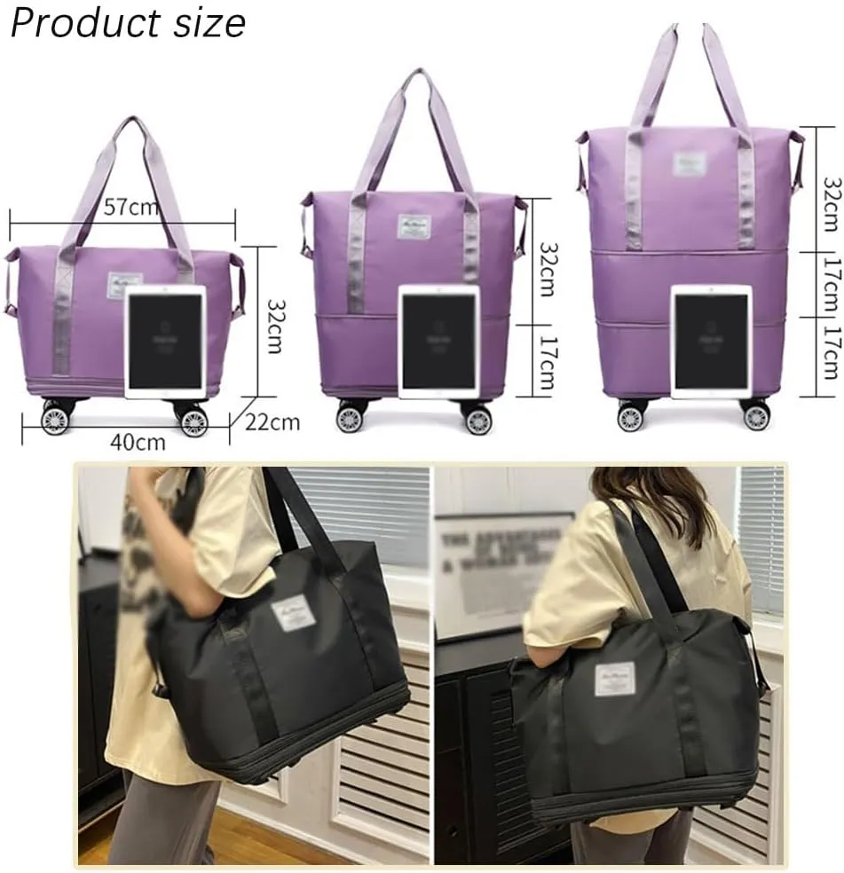Klarson Expandable Bag with Wheels, Scratch Expandable Travel Duffle Bag with Wheels, Foldable Suitcase without Handle (Blue)
