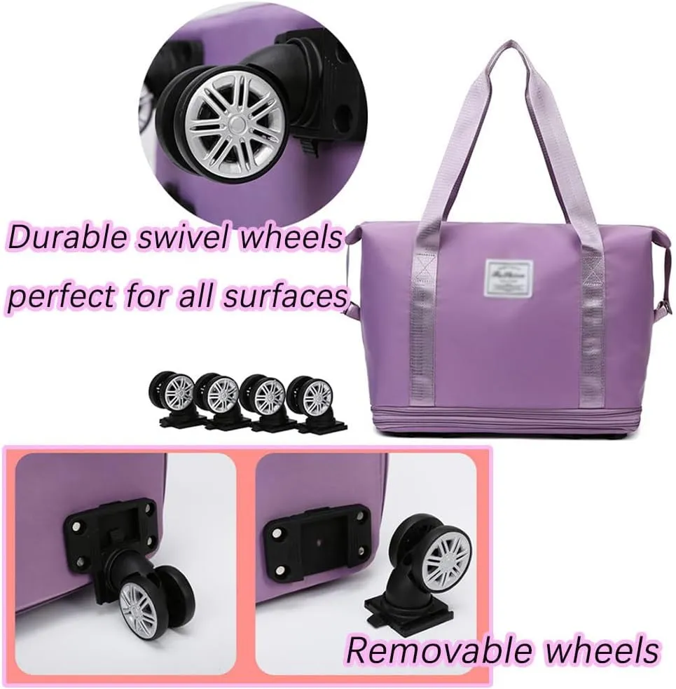 Klarson Expandable Bag with Wheels, Scratch Expandable Travel Duffle Bag with Wheels, Foldable Suitcase without Handle (Blue)
