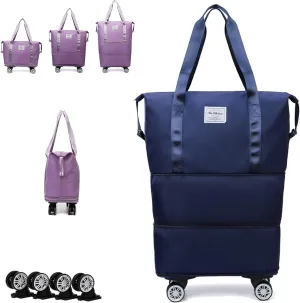 Klarson Expandable Bag with Wheels,Lightweight Durable Foldable Rolling Duffle Bag,Large Weekend Bag Suitcase