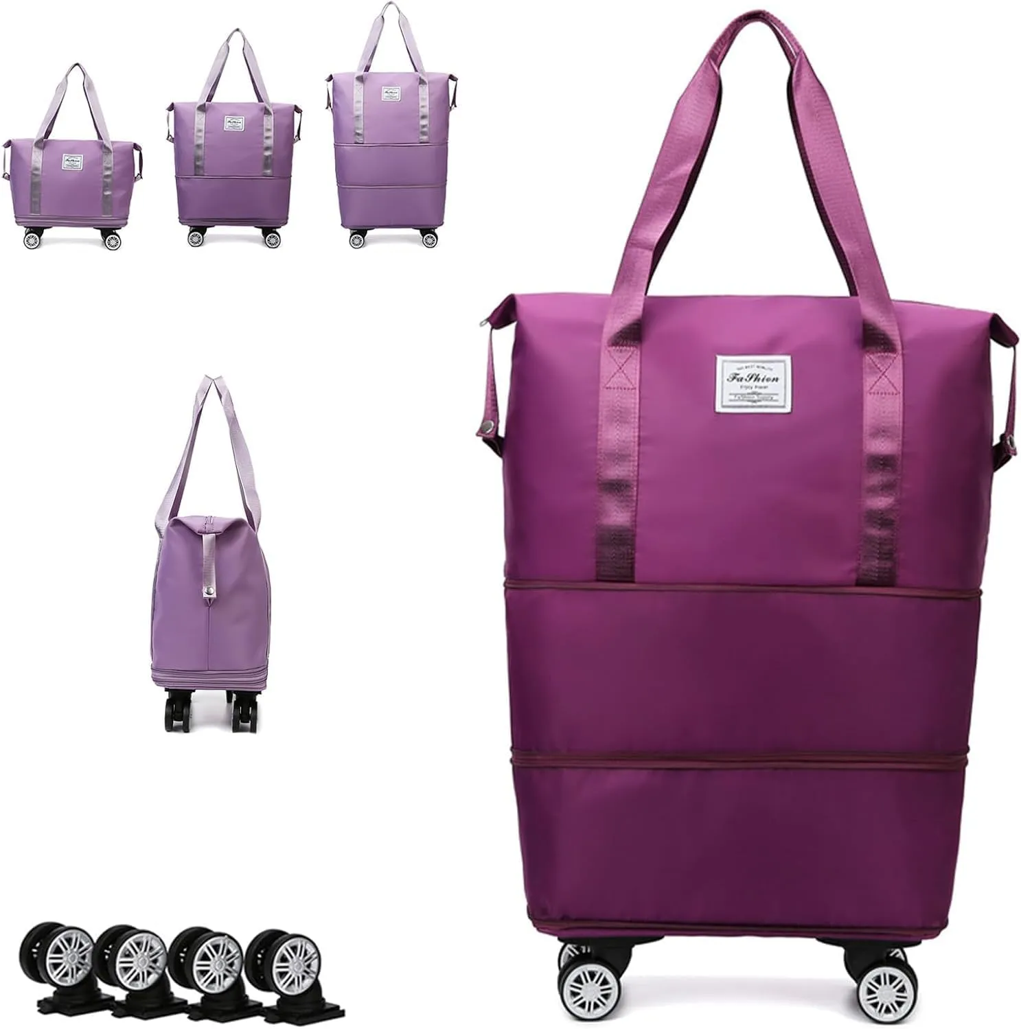 Klarson Expandable Bag with Wheels,Lightweight Durable Foldable Rolling Duffle Bag,Large Weekend Bag Suitcase