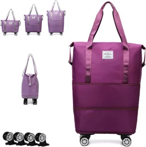 Klarson Expandable Bag with Wheels,Lightweight Durable Foldable Rolling Duffle Bag,Large Weekend Bag Suitcase