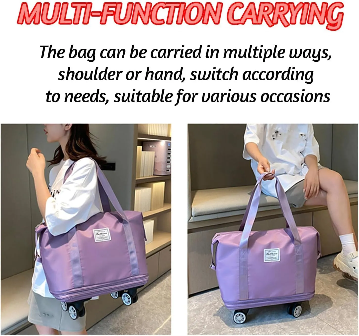 Klarson Expandable Bag with Wheels,Lightweight Durable Foldable Rolling Duffle Bag,Large Weekend Bag Suitcase