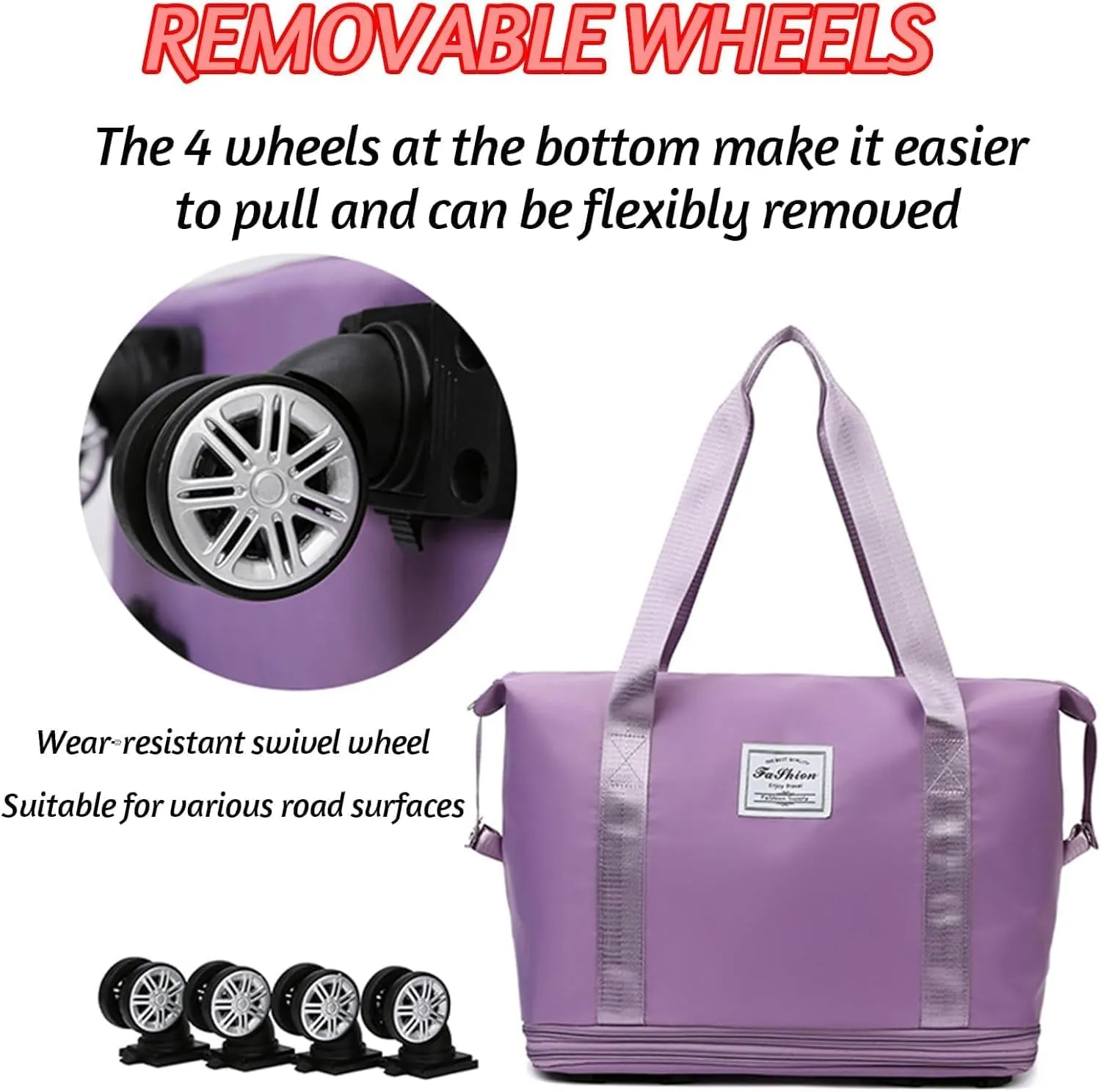 Klarson Expandable Bag with Wheels,Lightweight Durable Foldable Rolling Duffle Bag,Large Weekend Bag Suitcase