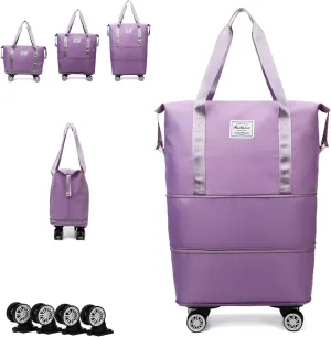 Klarson Expandable Bag with Wheels,Lightweight Durable Foldable Rolling Duffle Bag,Large Weekend Bag Suitcase