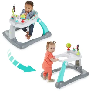 Kolcraft Tiny Steps 2-in-1 Foldable Infant and Baby Push Walker with Wheels, Seated or Walk-Behind Design, Entertaining Developmental Activities for Boys and Girls, Wide and Sturdy Frame - Bubbles