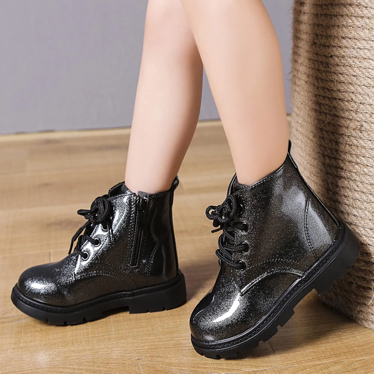 Komfyea Toddler Boots Boy's Girl's Cute Ankle Side Zipper Combat Boots