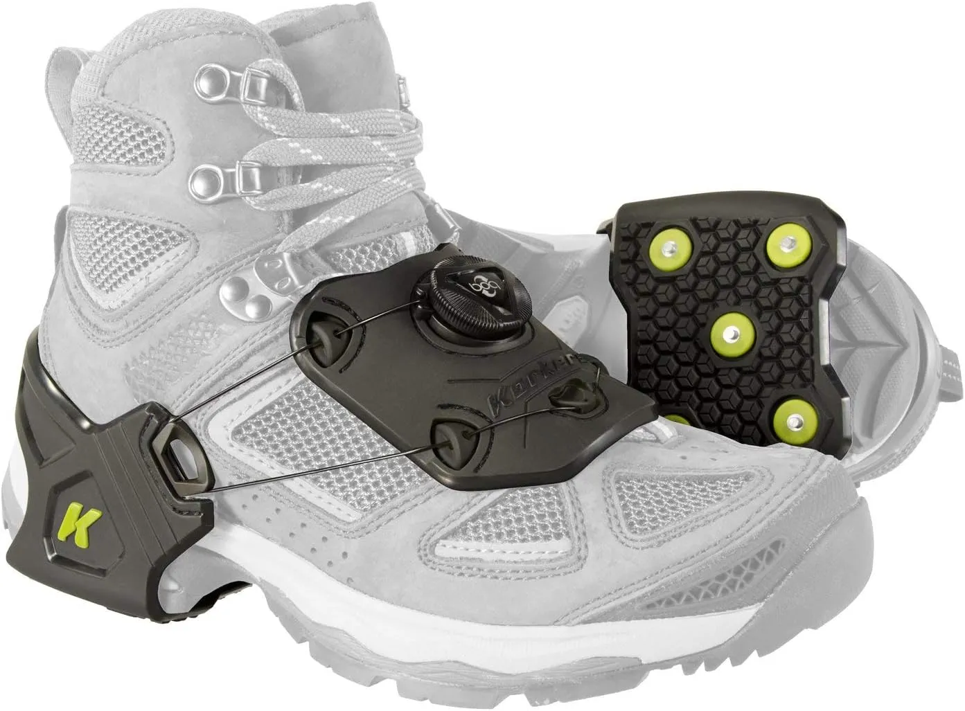 Korkers Ice Commuter Ice Cleats - Minimal and Lightweight - 11 Replaceable Steel Spikes - Black/Green