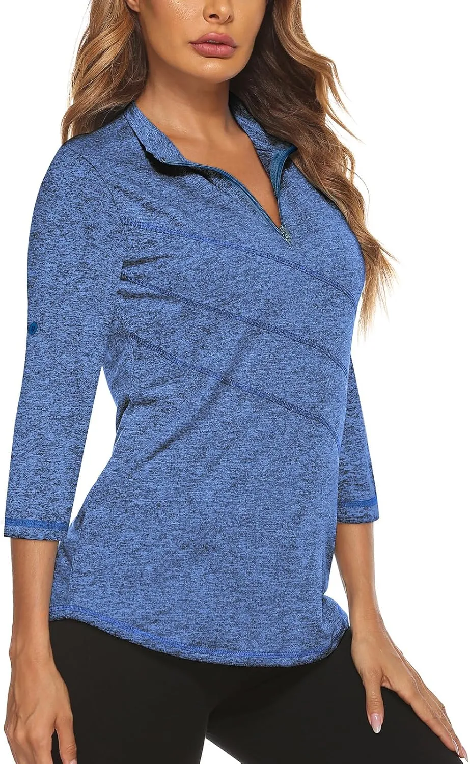 Koscacy Women's 3/4 Roll Sleeve Golf Tennis Polo Shirts UPF50  Half Zip Dry Fit Workout Tops Athletic Shirt