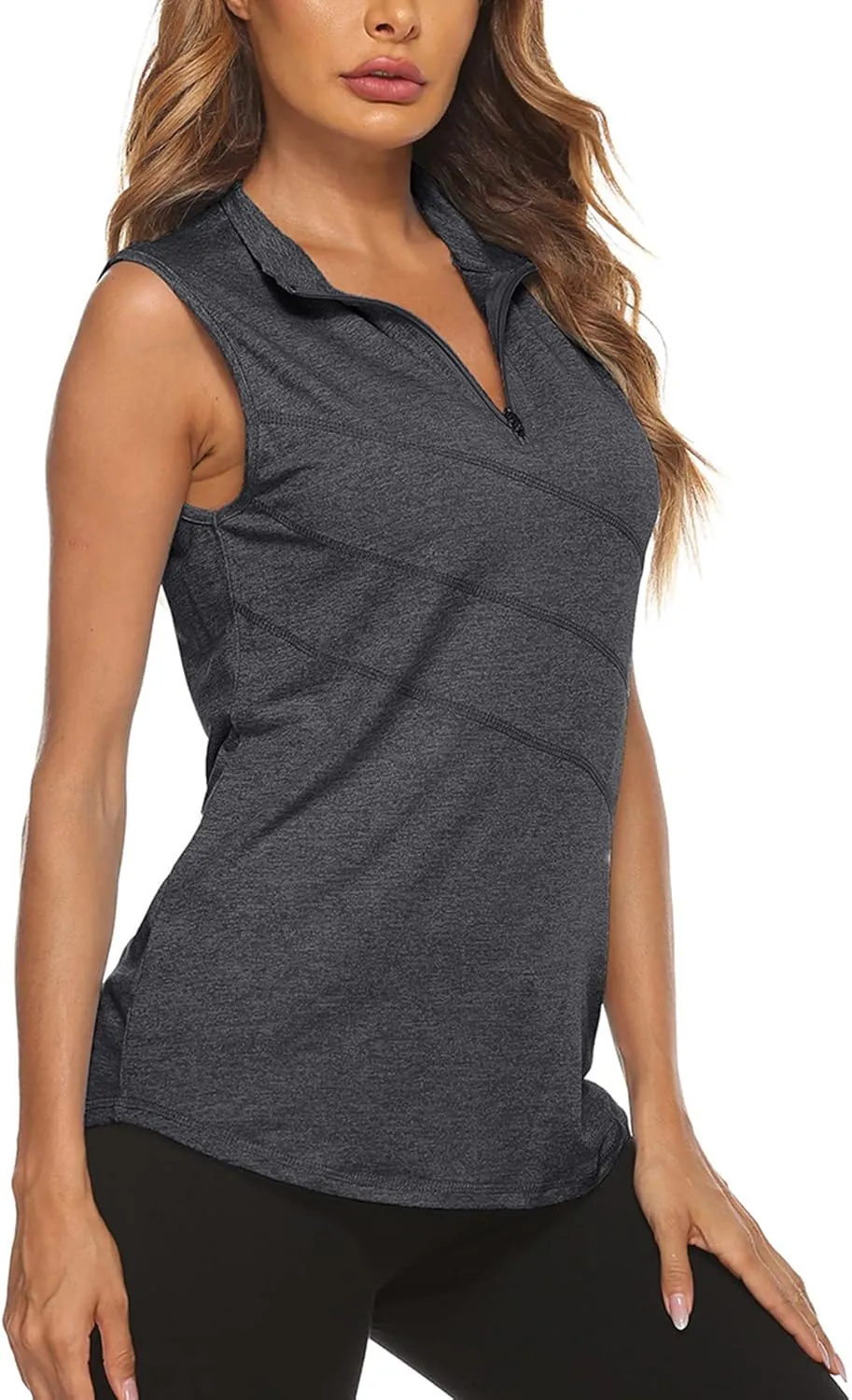Koscacy Women's Sleeveless Golf Tennis Polo Shirts Zip Up Dry Fit Workout Tank Tops Athletic Shirt