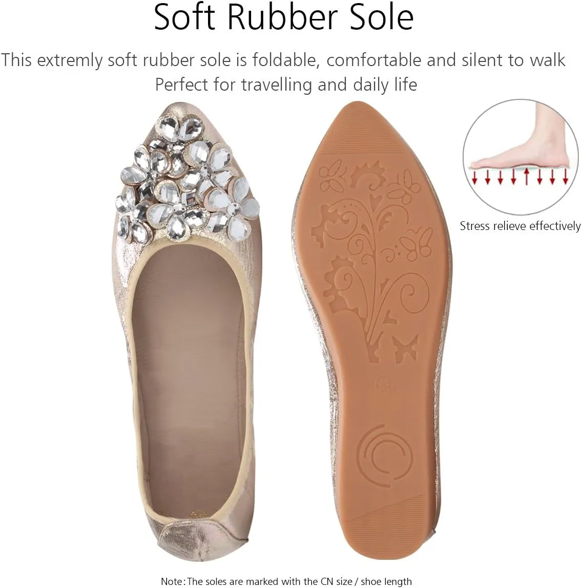 KUNWFNIX Women Ballet Flats Rhinestone Wedding Ballerina Shoes Foldable Sparkly Comfort Slip on Flat Shoes