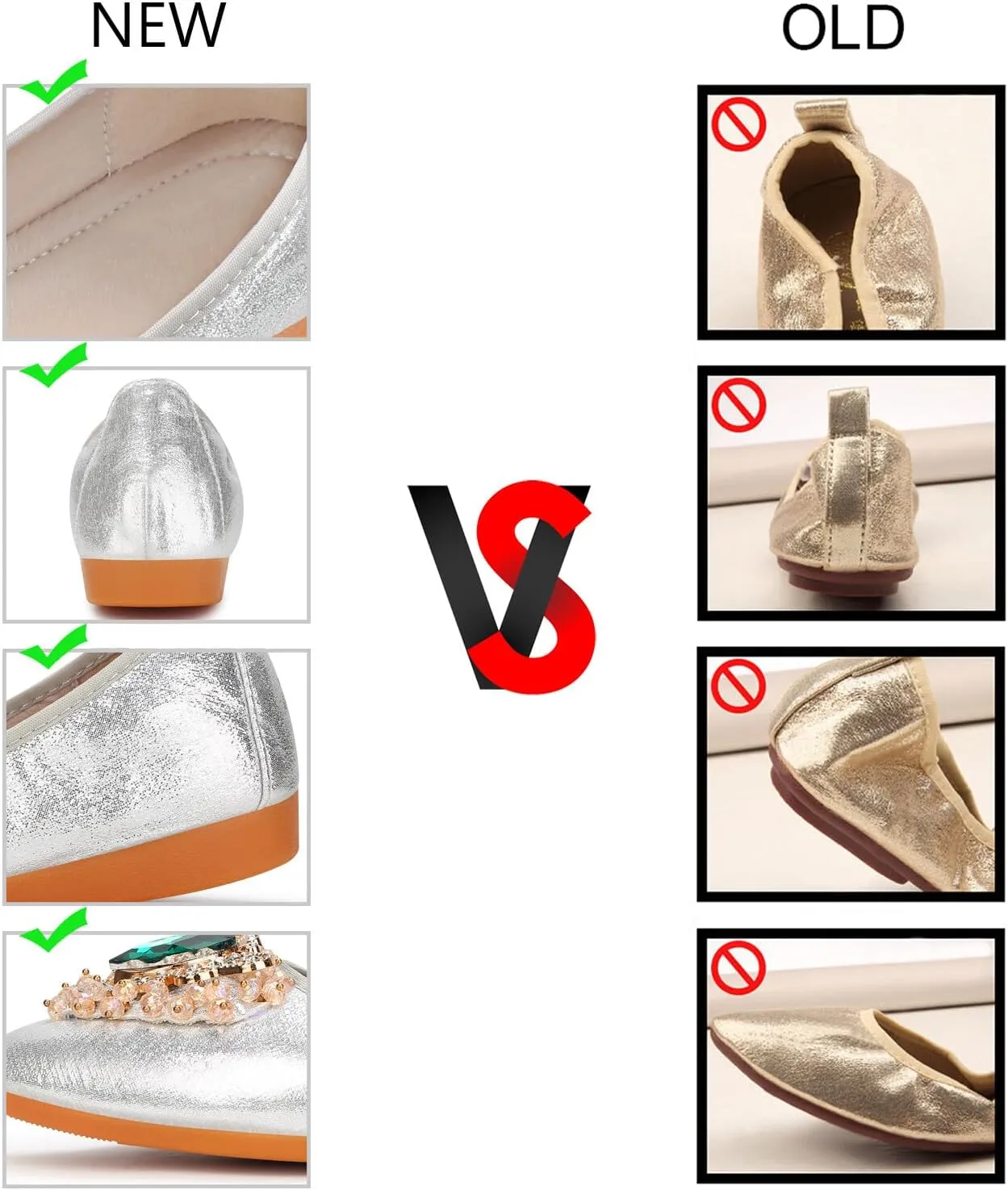 KUNWFNIX Women's Ballet Flats Foldable Classic Crown Rhinestone Slip On Flowers PU Leather Pointed Toe Comfort Flat Casual Dress Shoes