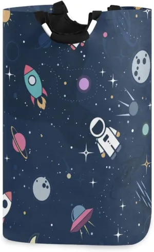 Laundry Basket 52L Laundry Hamper Dirty Clothes Hamper Washing Bin Clothes Bag with Handles Waterproof Travel Bathroom College Essentials Storage for College Dorm Family Spacecraft Outer Space