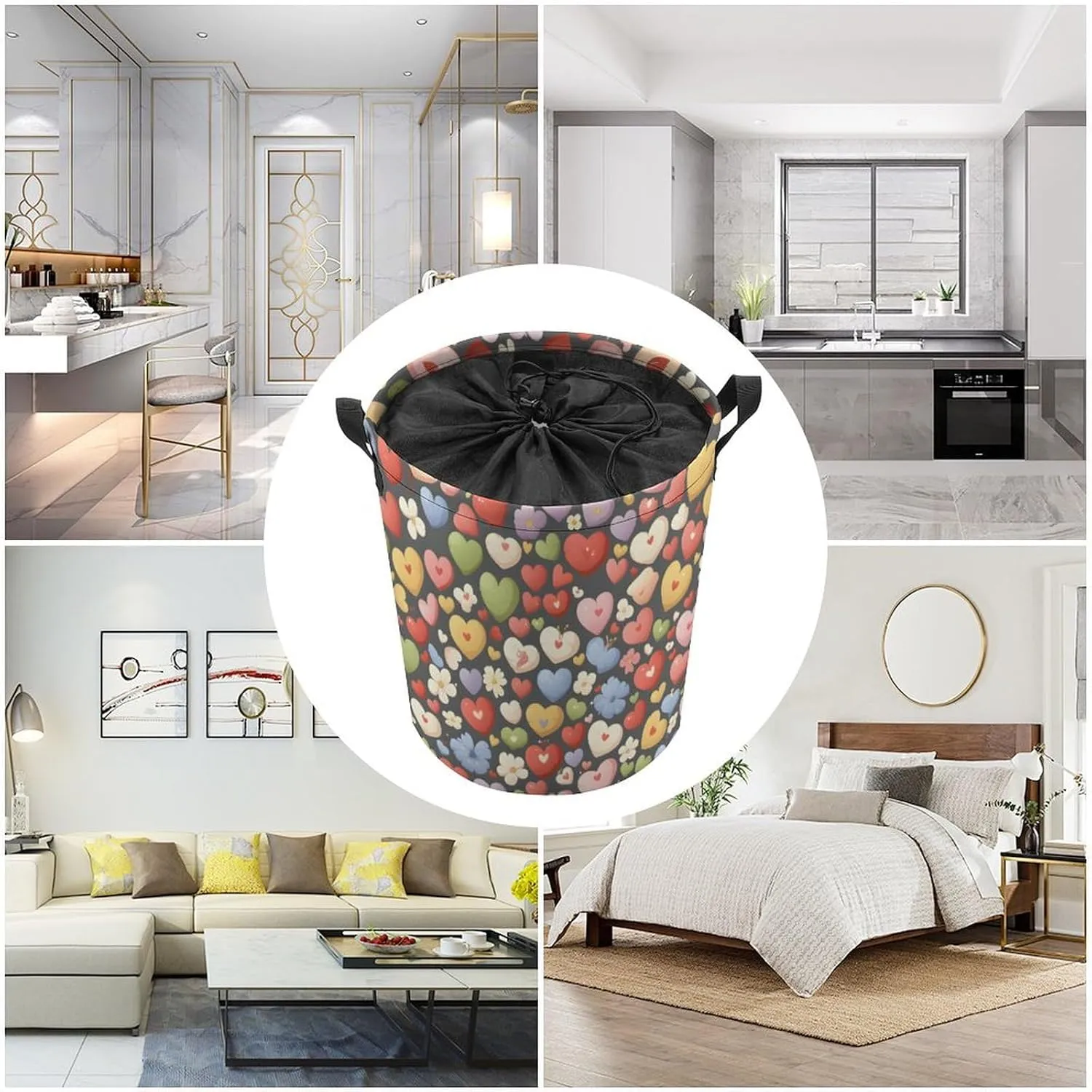 Laundry Hampers, Large Drawstring Laundry Bag, Removable Laundry Bags, Collapsible Storage Bin with Handles for Home Organization, Kids Room, Nursery Art