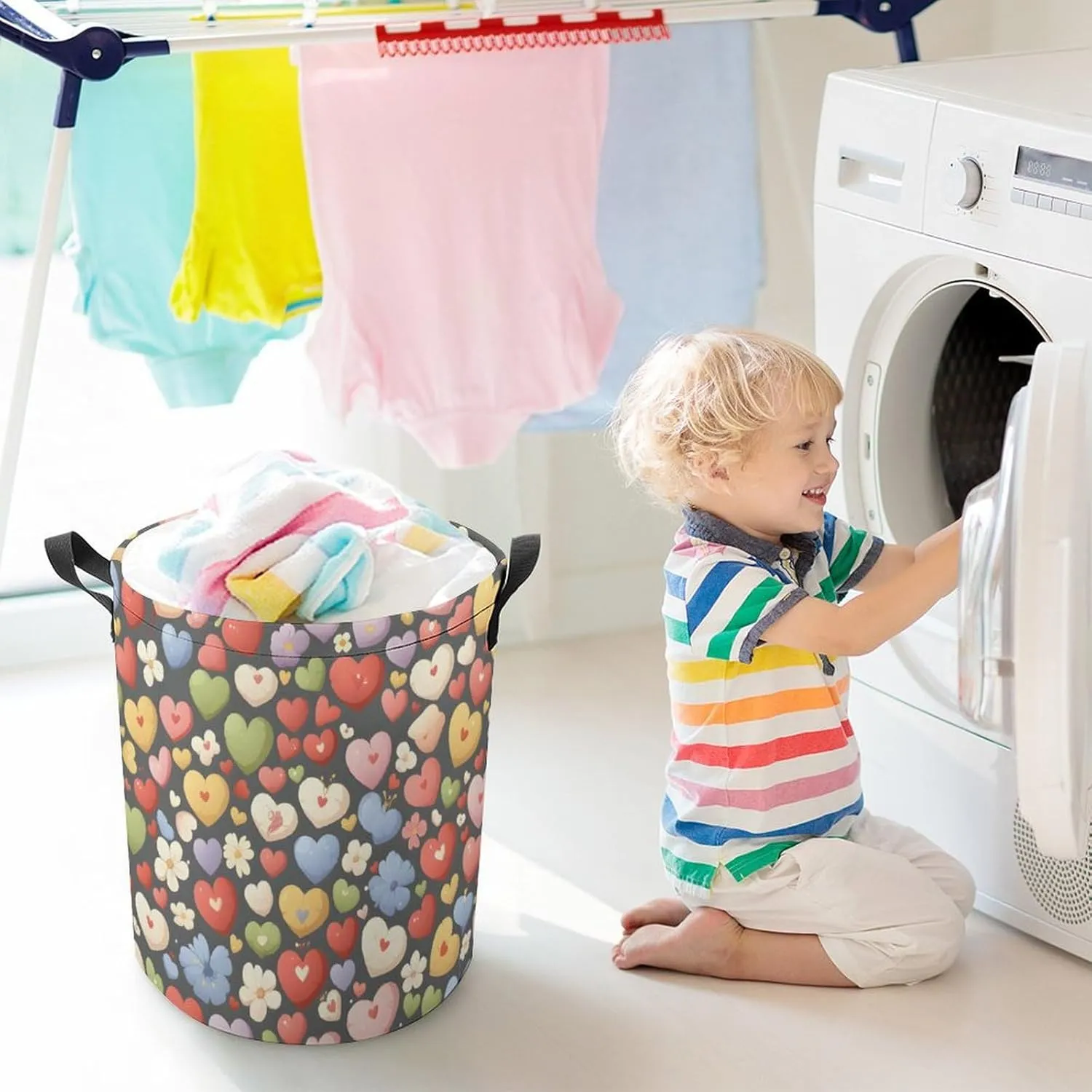 Laundry Hampers, Large Drawstring Laundry Bag, Removable Laundry Bags, Collapsible Storage Bin with Handles for Home Organization, Kids Room, Nursery Art