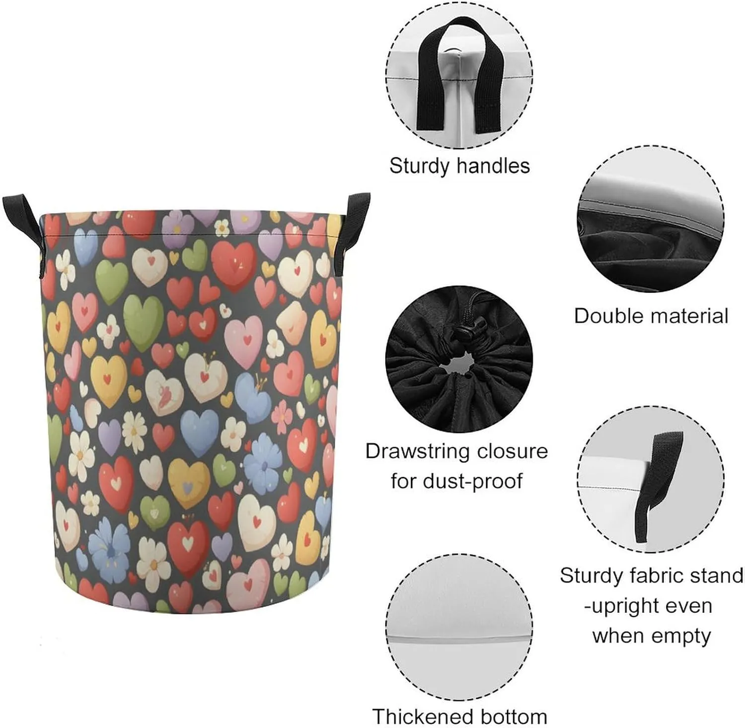 Laundry Hampers, Large Drawstring Laundry Bag, Removable Laundry Bags, Collapsible Storage Bin with Handles for Home Organization, Kids Room, Nursery Art
