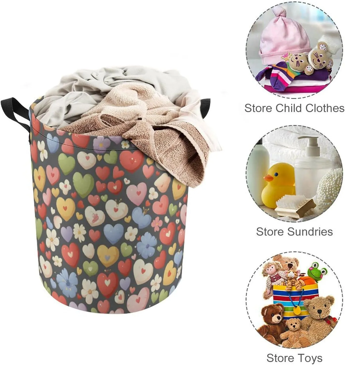 Laundry Hampers, Large Drawstring Laundry Bag, Removable Laundry Bags, Collapsible Storage Bin with Handles for Home Organization, Kids Room, Nursery Art