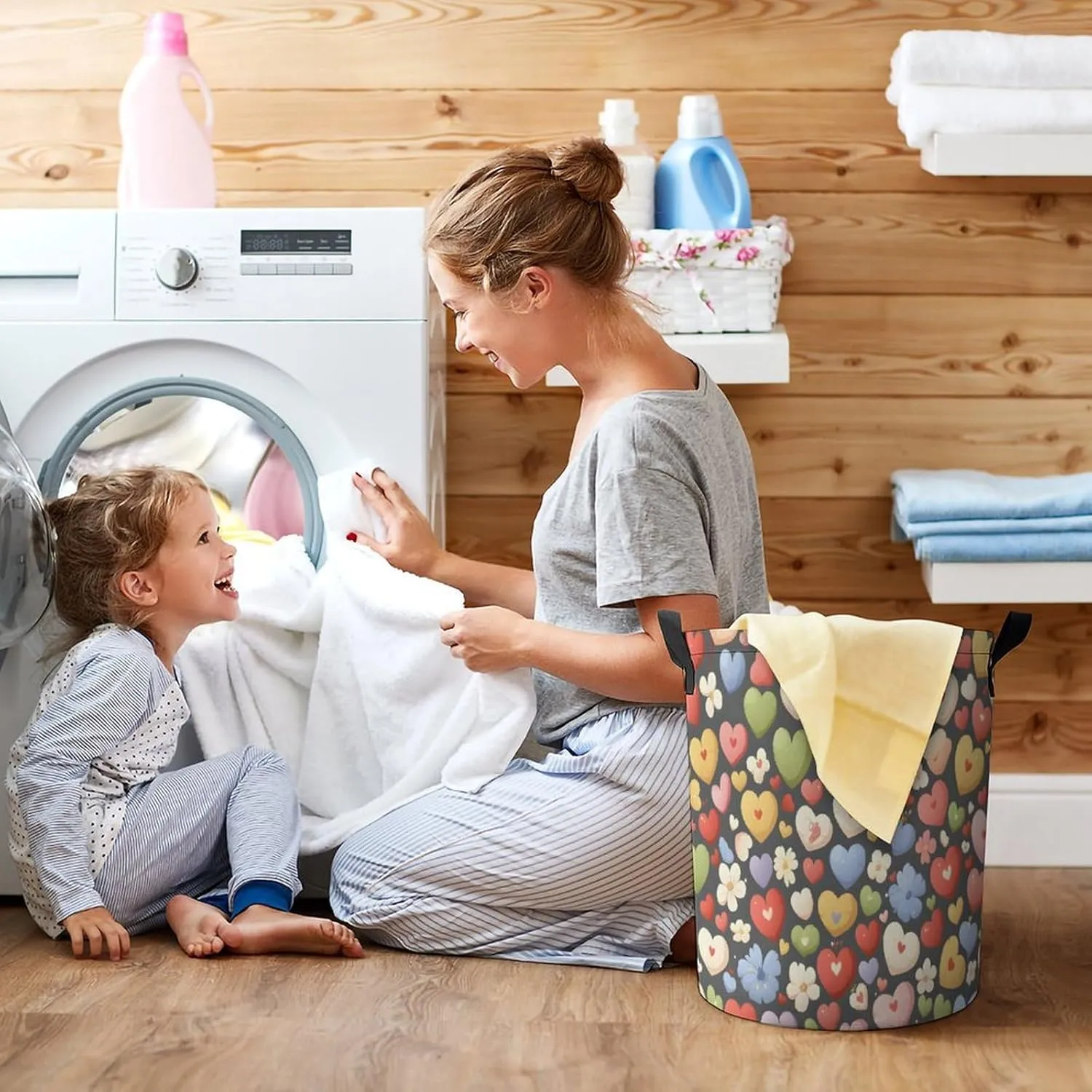 Laundry Hampers, Large Drawstring Laundry Bag, Removable Laundry Bags, Collapsible Storage Bin with Handles for Home Organization, Kids Room, Nursery Art
