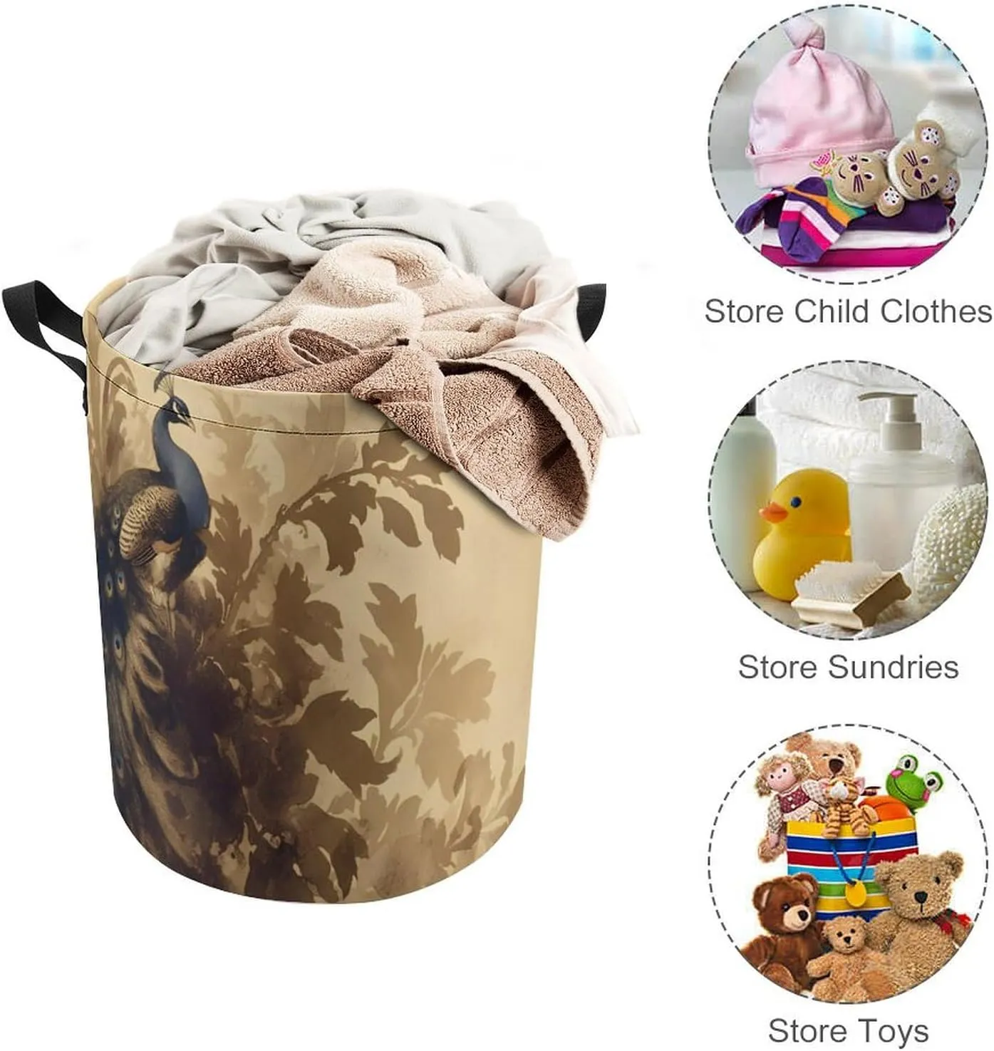 Laundry Hampers, Large Drawstring Laundry Bag, Removable Laundry Bags, Collapsible Storage Bin with Handles for Home Organization, Kids Room, Nursery Bird
