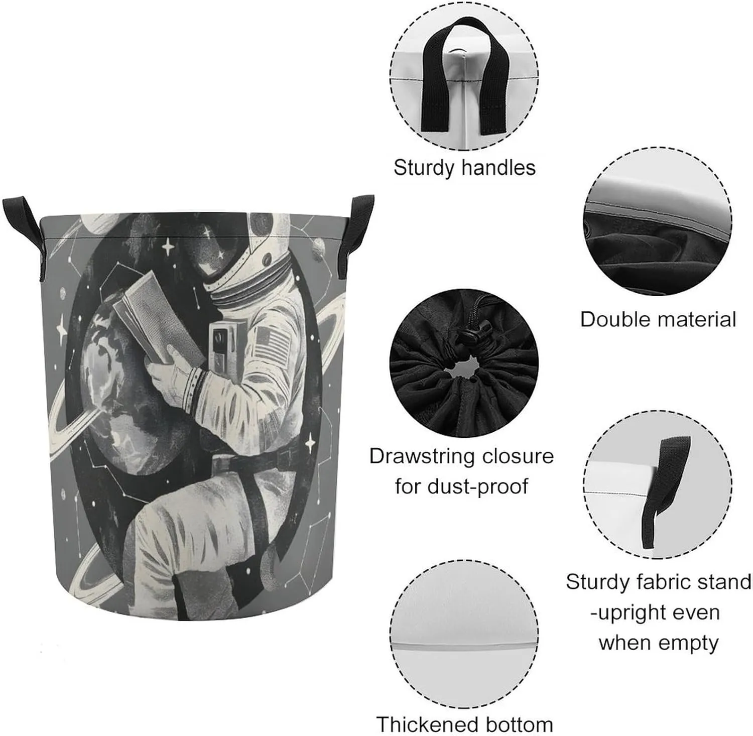 Laundry Hampers, Large Drawstring Laundry Bag, Removable Laundry Bags, Collapsible Storage Bin with Handles for Home Organization, Kids Room, Nursery Font